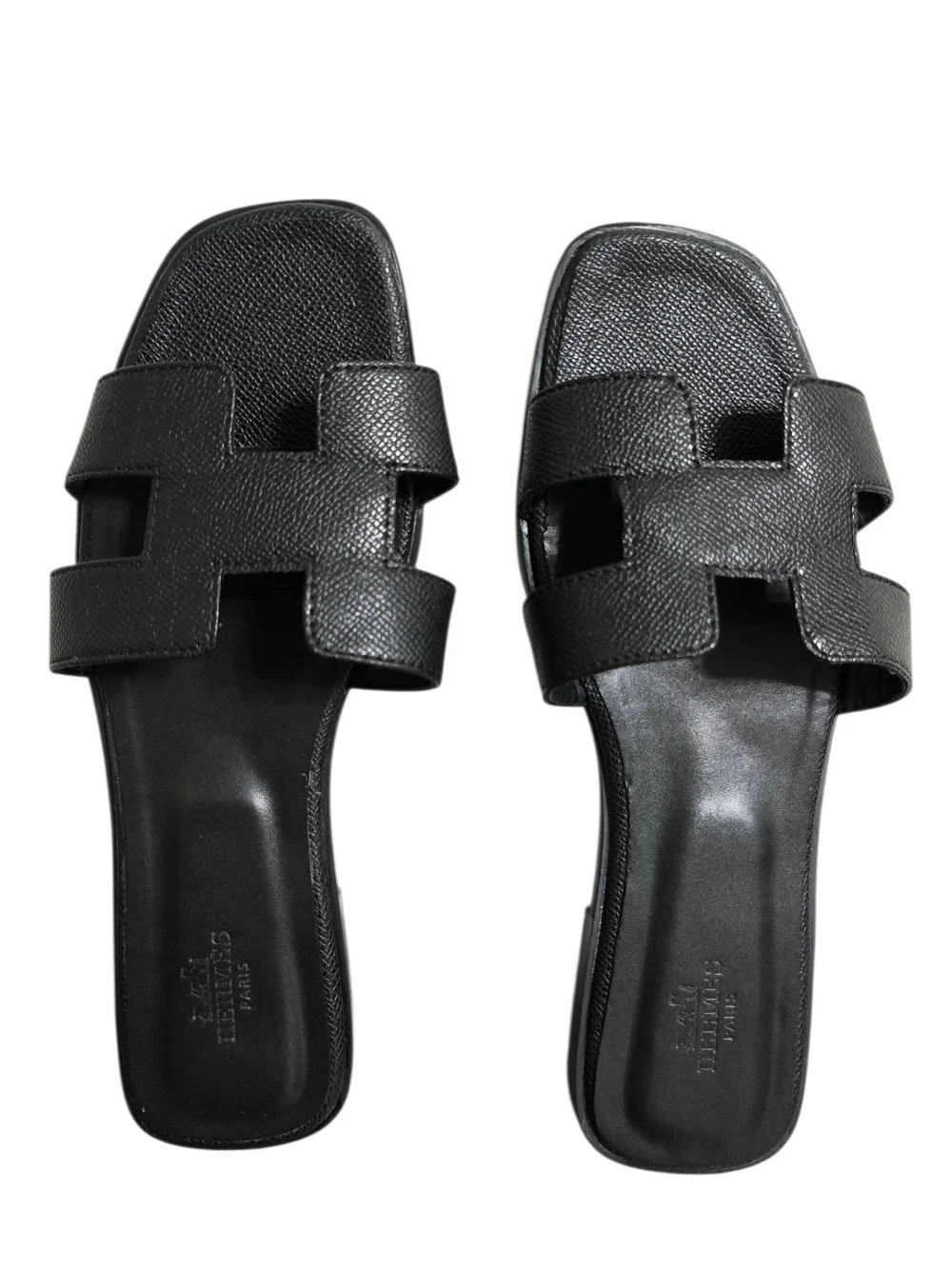 Hermes Black Leather Oran Slide Sandals Size 39 - Picture 3 of 14